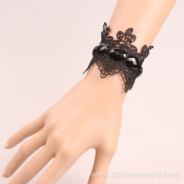 Black Lace Bracelet With Gemstone Hockey Lace Bracelet